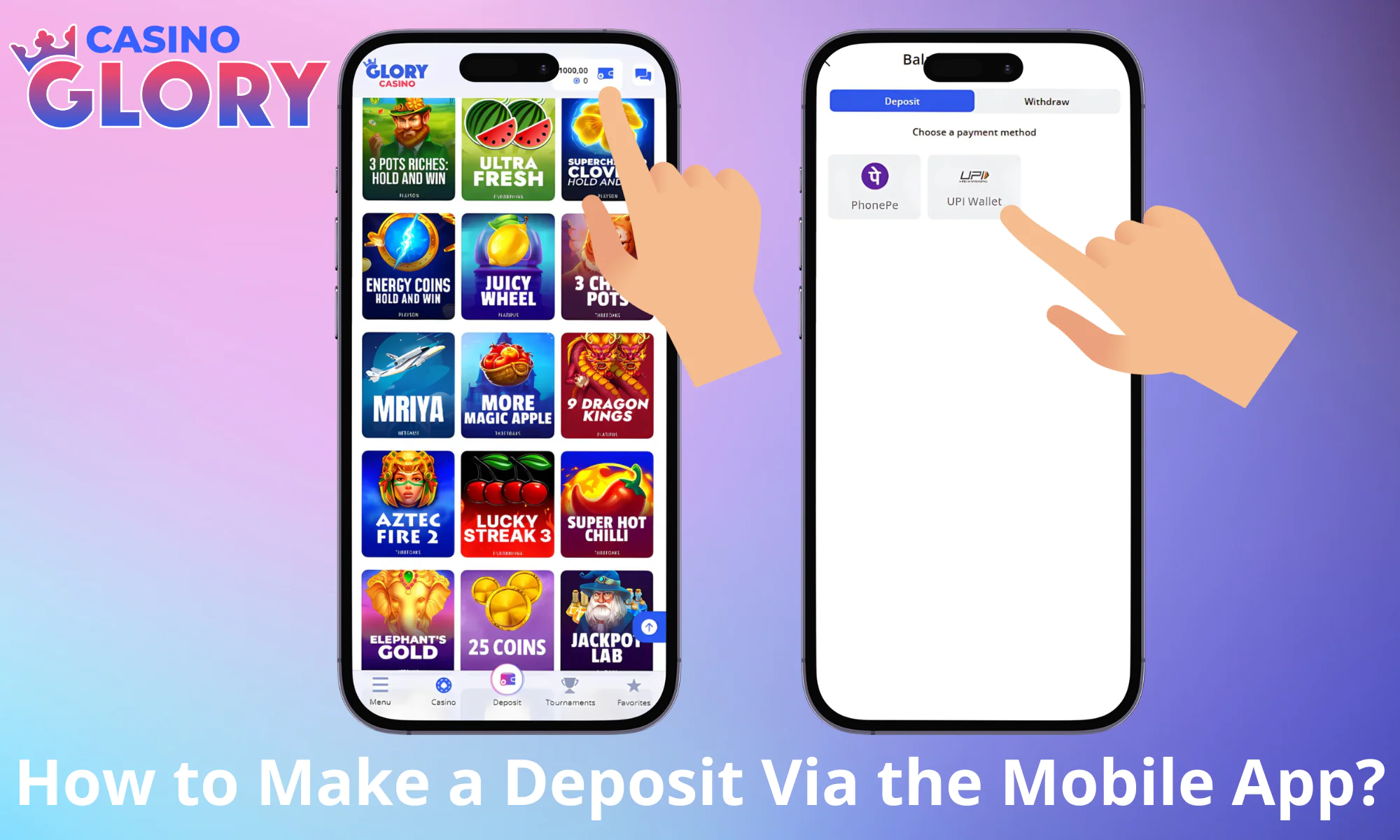 Depositing in the Glory Casino app