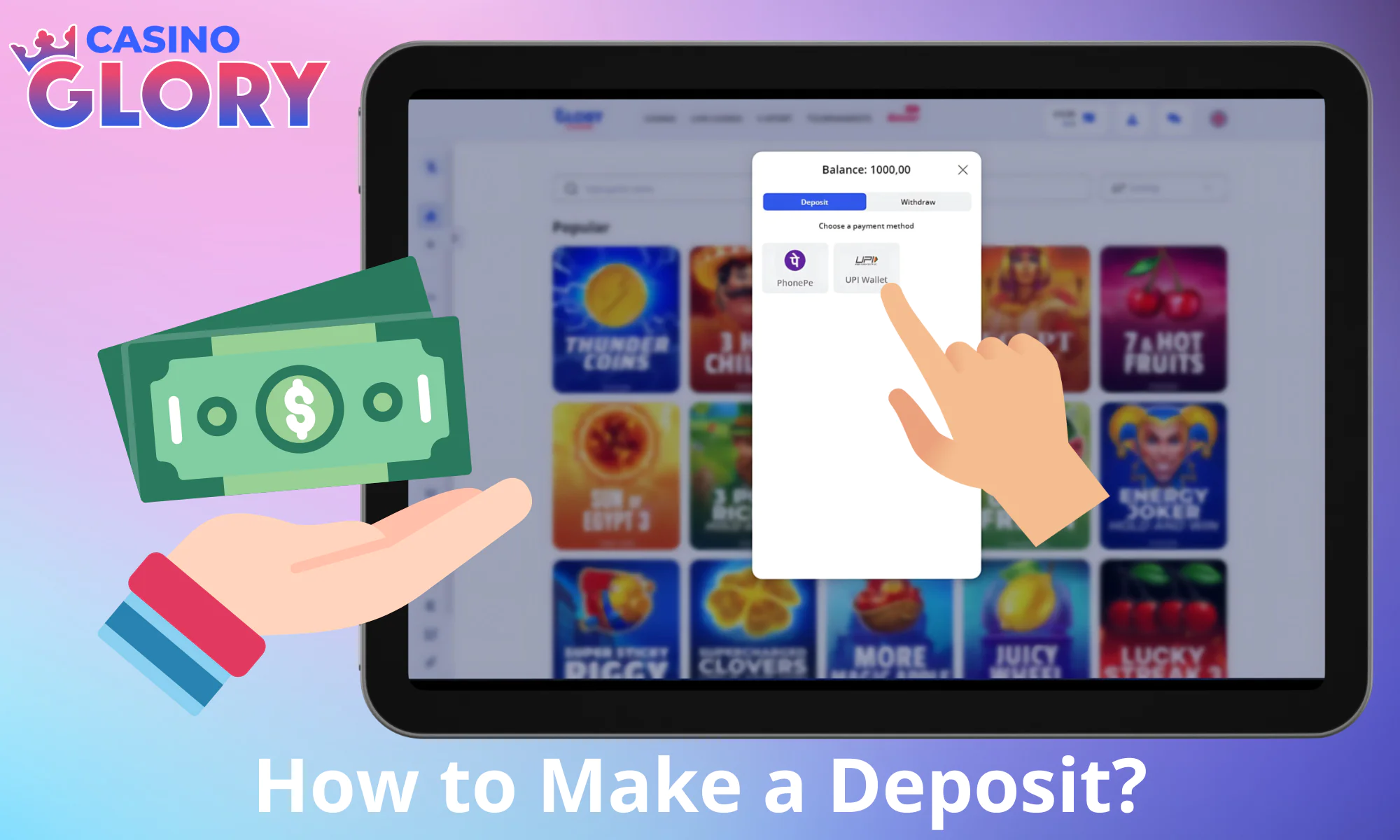 How to deposit into your Glory Casino account