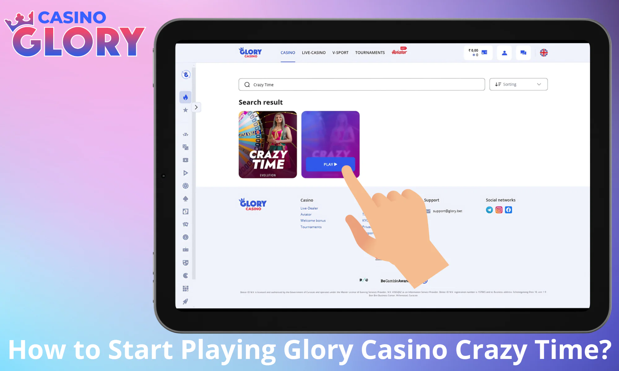Start playing Glory Casino Crazy Time
