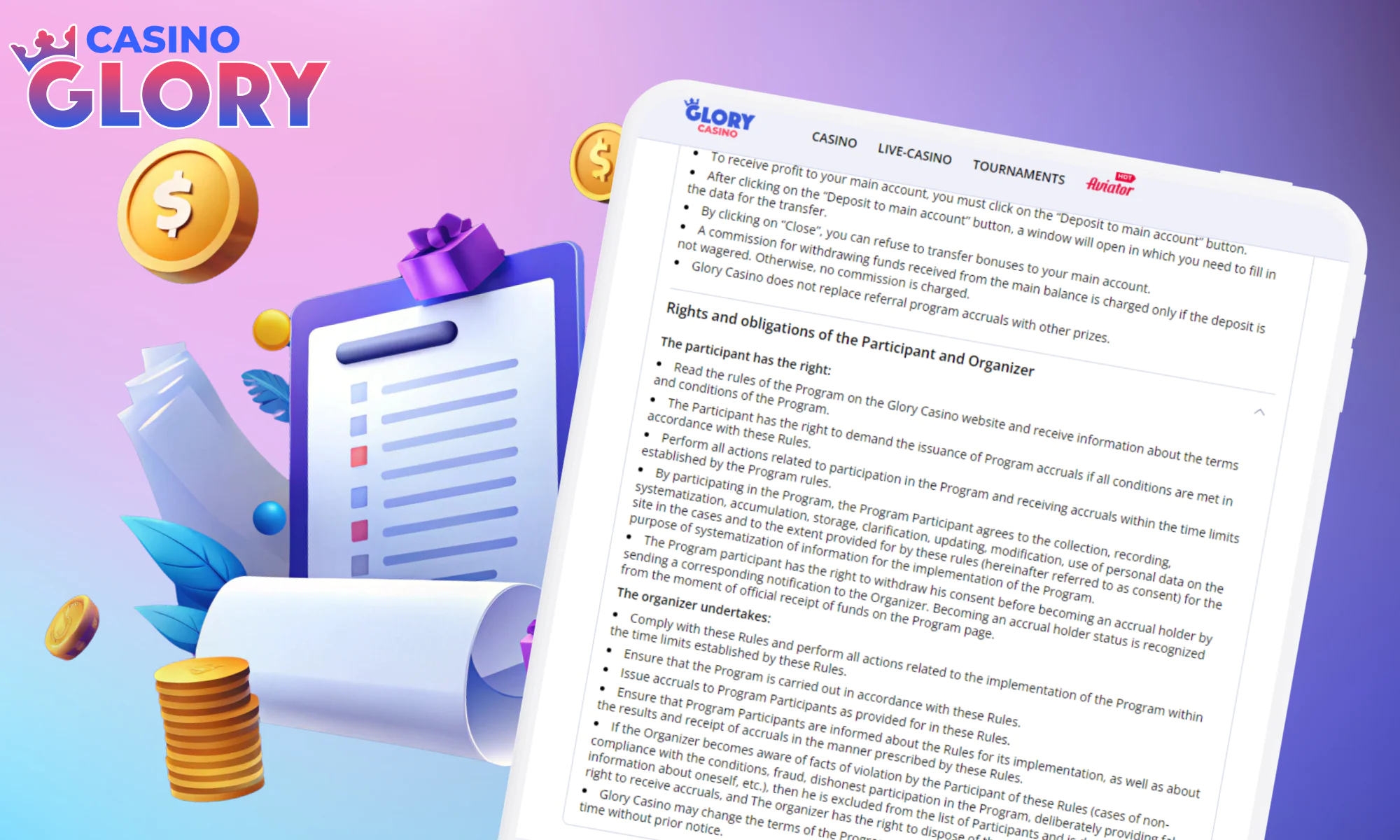 Glory Casino Affiliate Program functions