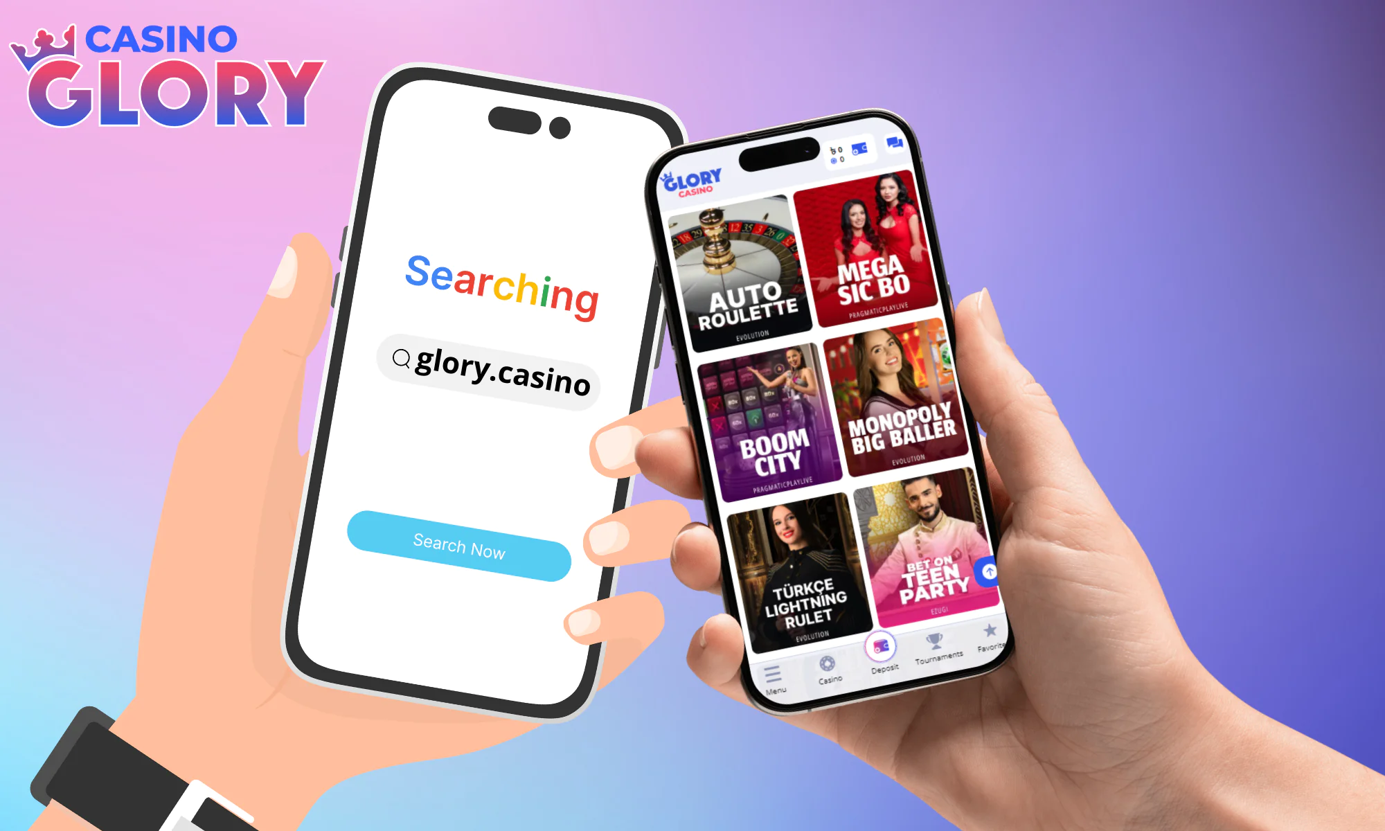 Glory Casino sitenin mobil versiyonunu kullanıyor