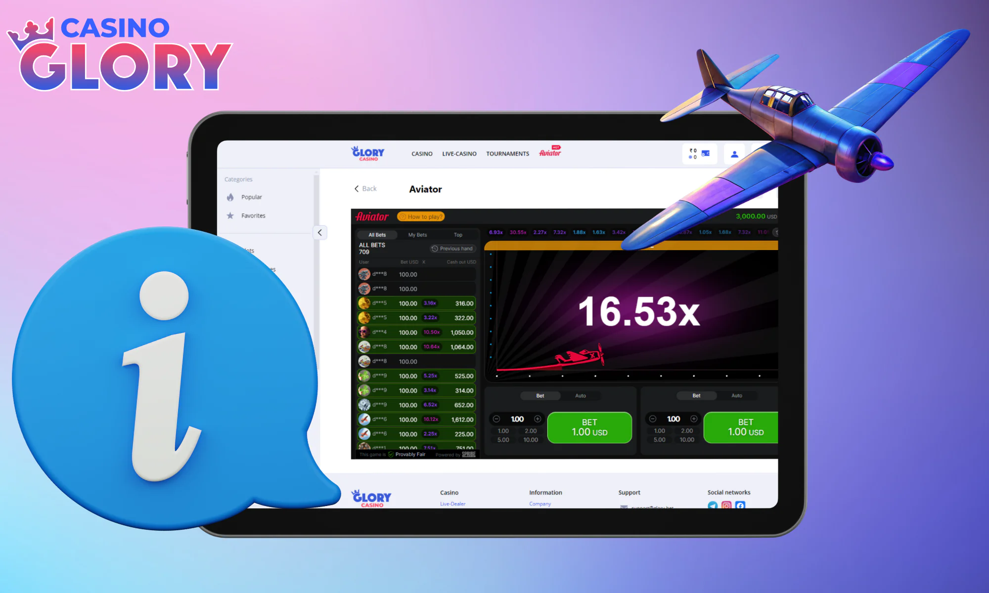 Aviator Glory Casino game info review